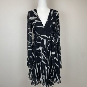 ASOS Women’s Fairy Sleeves Mini Wrap Zebra Dress Trapeze Pleated Sheer Party-6